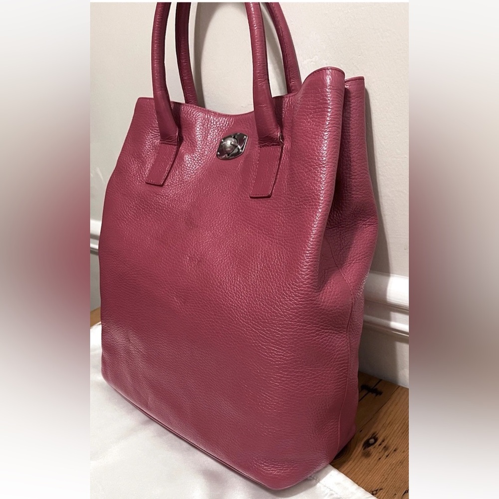 FURLA Appaloosa Bag - Raspberry/Dark Pink Pebbled Leather Large Tote Purse - Picture 2 of 16